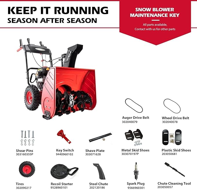 Powersmart 24 in. 2-Stage Self Propelled Gas Snow Blower 212cc 4-Cycle OHV Engine with Electric Start, LED Headlight