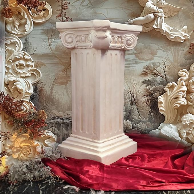 Elegant Classical Greek Roman Ionic Order Vintage Weathered Column Pedestal Decorative Display Stand for Statues Plants, or Vases Perfect for Home Decor and Event Settings, White