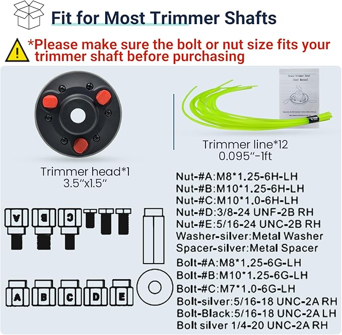 Universal Weed Eater Head, Easy Load String Trimmer Head Replacement Weed Wacker Head for Echo, Ego, Dewalt, Stihl, and Husqvarna, Includes 12pcs 1FT-0.095" Trimmer Line