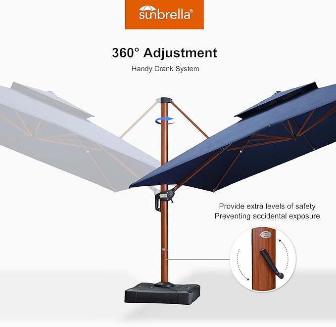 PURPLE LEAF 12' X 12' Double Top Deluxe Square Patio Umbrella - Offset Hanging Cantilever Umbrellas in Spectrum Indigo