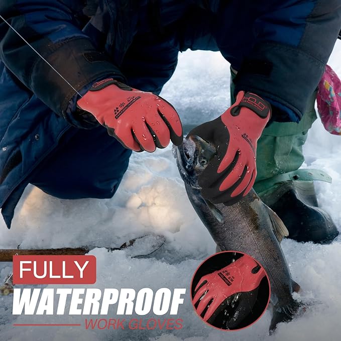 HANDLANDY Waterproof Work Gloves for Cold Weather, Insulated Winter Freezer Work Gloves with Grip for Men & Women