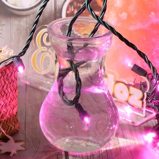 50 LED 5MM Pink Christmas Lights, 17FT Indoor/Outdoor String Light, Mini Lights for Garden, Patio, Christmas Trees - Green Wire, Commercial Grade, UL Listed