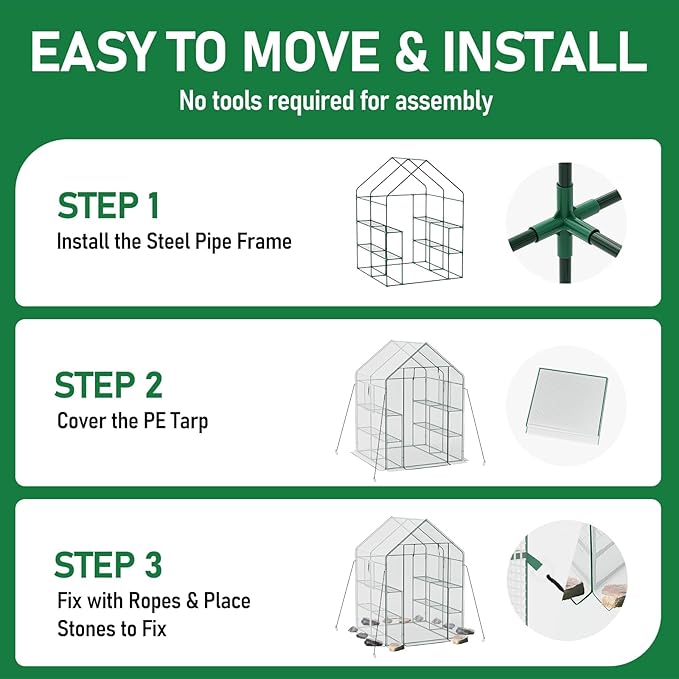 SPECILITE 56×56×78Inch Walk-in Greenhouse, Heavy Duty Small Plant House with Thicken PE Cover and Steel Frame, for Garden, Outdoors, Indoors, White
