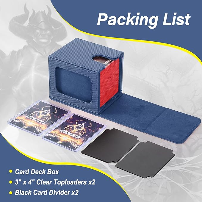 MTG Deck Box, Double Display Window MTG, Commander Deck Box Fits 120+ Single Sleeved Cards, PU Leather Magnetic Closure Card Box with 2 Dividers&2 Toploaders for TCG, CCG, Blue
