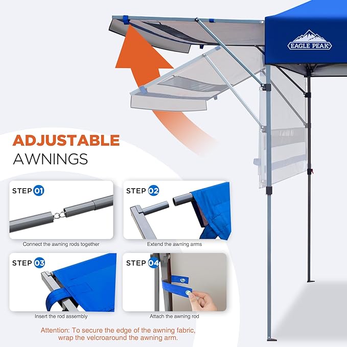 EAGLE PEAK 17x10 Pop up Gazebo Canopy Tent Outdoor Instant Canopy Shelter with Adjustable Dual Half Awnings (Sky Blue)