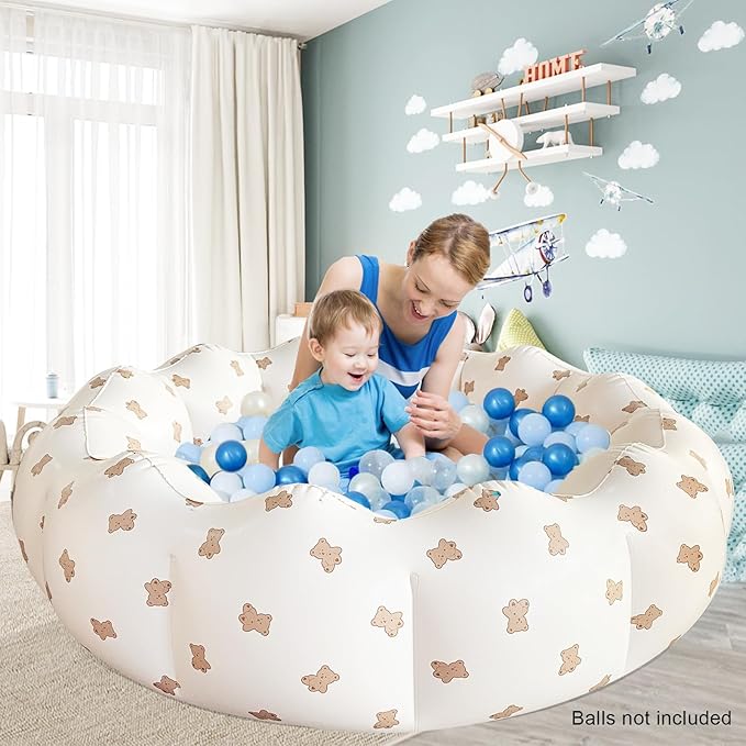 Inflatable Baby Pool, Portable Paddling Baby Swimming Pool for Toddlers Ages 0-3 Years Girls and Boys, Indoor& Outdoor, Garden and Backyard Summer Water Party, 35.4x9.8 in (Bear)