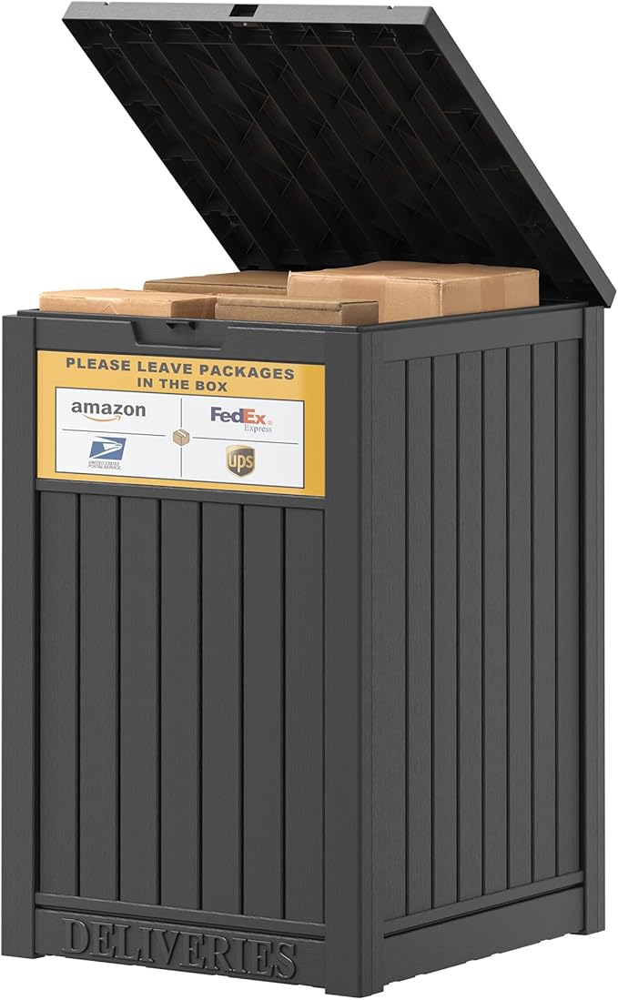 Package Delivery Box for Outside, with Delivery Sign 48 Gallon Storage with Lockable Secure, Large Resin Outdoor Package Drop Container