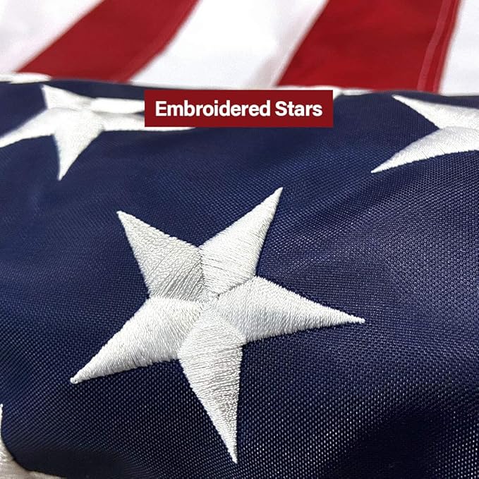 American Flag 5x8 FT Embroidered Stars, Sewn Stripes, Brass Grommets Polyester USA US Flag Long Lasting for Outdoor Use