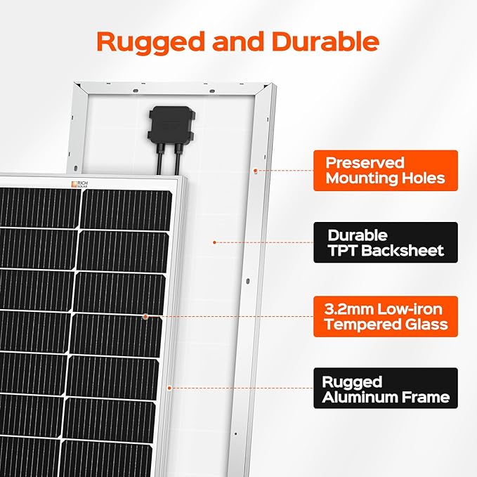 RICH SOLAR MEGA 100 Slim 100 Watt 12 Volt Monocrystalline Solar Panel for RV, Trailer, Motorhome