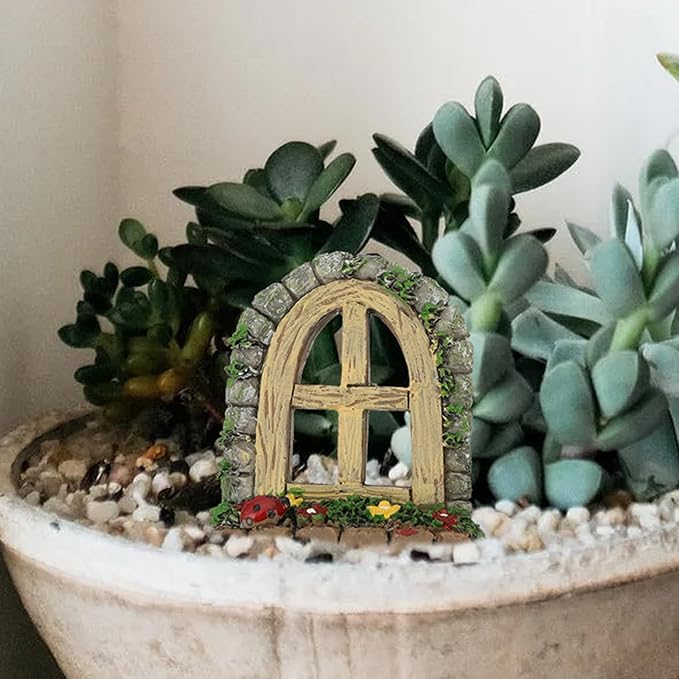 DOITOOL 2Pcs Miniature Fairy Garden Window,Artificial Window Ornament Miniature Fairy Doors Gnome Home Decoration,Resin Landscape Yard Art Garden Sculpture Fish Tank Decoration (Pack of 2)