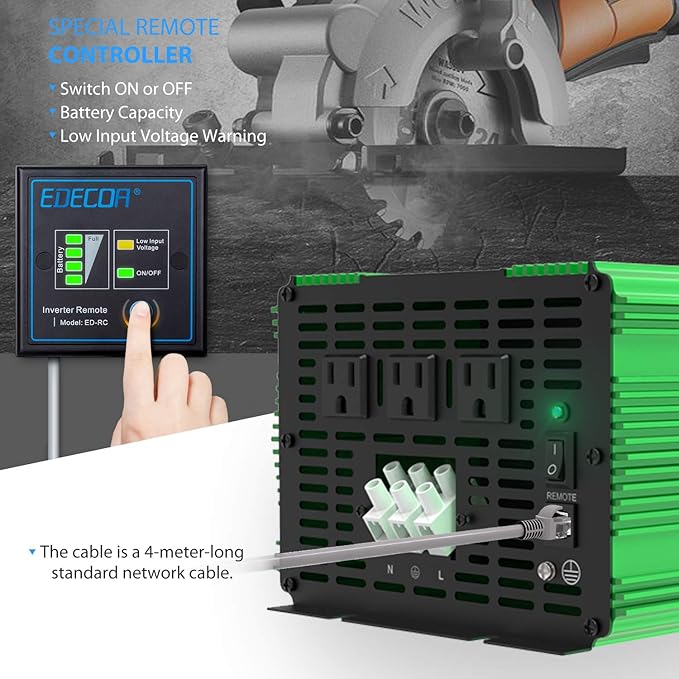 EDECOA 3000W Pure Sine Wave Power Inverter 3000 Watts DC 12V to 110V 120V AC Solar Inverter with 3 Outlets and AC Terminal Block with Remote Controller