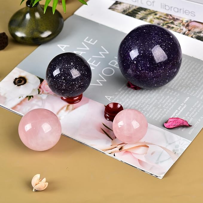 JIC Gem Natural Pink Rose Quartz Ball Sphere with Base,Class 1，4-5cm