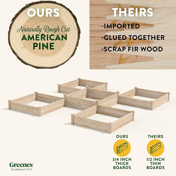 Greenes Fence Original Pine Raised Garden Bed, 80 Sq. Ft. 12' x 12' x 10.5-14" - Made in USA with American Pine