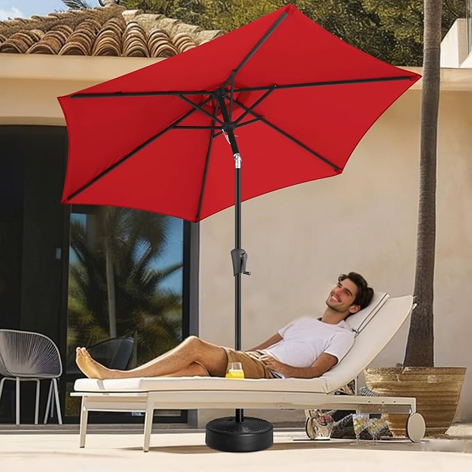 FLAME&SHADE 7.5ft Patio Umbrella - Outdoor Umbrella with Push Button Tilt and Crank for UV Protection, Table Market Umbrella for Garden, Deck, Backyard, Pool and Beach(Red)