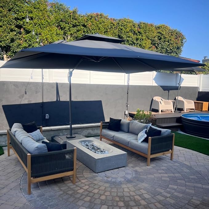 PURPLE LEAF 9' X 12' Cantilever Outdoor Umbrellas Large Patio Umbrella Hanging Double Top Rectangle Offset Umbrella with 360°Rotation Tilting Umbrella Outdoor Patio, Grey