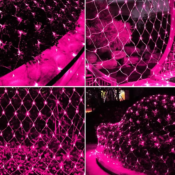 Pink Net Light Valentine’s Day Decor Mesh Lights, 240LED Timer Tree Warp Fairy Lights Outdoor Hanging String Light for Home, Bedroom, Garden, Walkway, Bushes, Christmas Decor-9.8ft x 6.6ft(Pink)