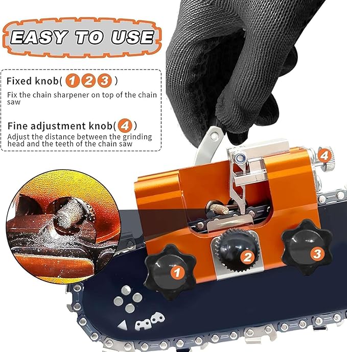 Chainsaw Sharpener Jig, Upgraded Chain Saw Sharpener Tool, Hand Crank Chainsaw Sharpening Kit with 10 High Hardness Bits, Gloves, Bag and Brush, Portable Chainsaw Blade Sharpener for 6"-22" Chain Saws
