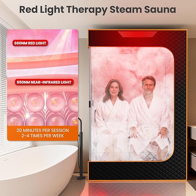 DoCred Upgraded 2 Person Portable Infrared Sauna Box, Extra Large Portable Steam Sauna for Home,Personal Sauna Tent Full Body with 2 Steamers, 2 Folding Chair,Remote Control