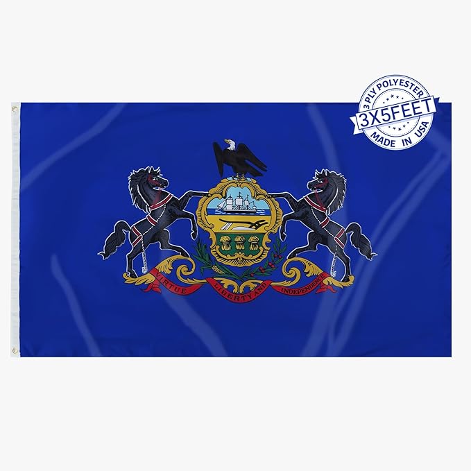 AMZFLAG Pennsylvania State Flag 3x5 ft Outdoor, Double Sided PA Pennsylvania Flag with 2 Brass Grommets Heavy Duty