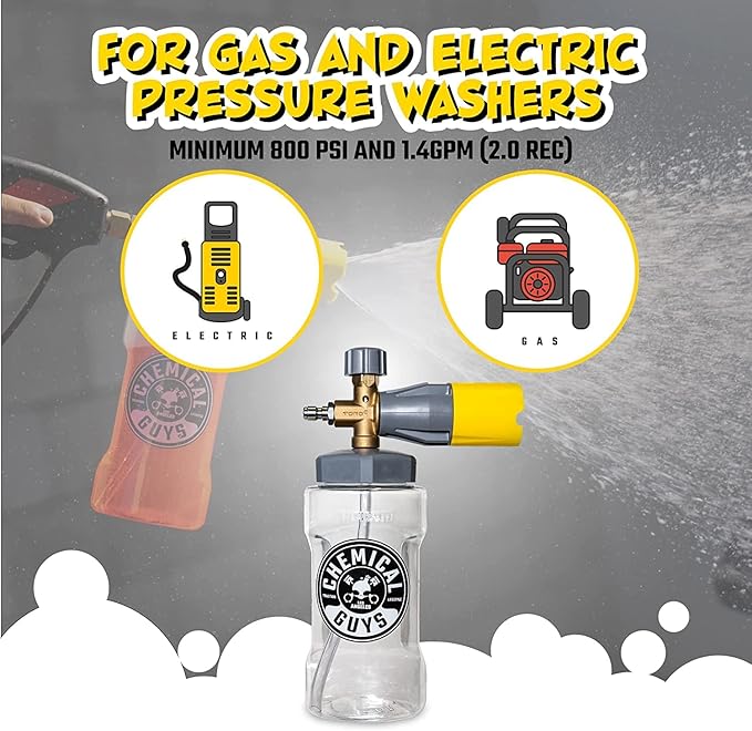 Chemical Guys Big Mouth Max Release Foam Cannon - Pressure Washer Foam Cannon for Car Wash, Home Cleaning, and Boat Wash with 34 oz Bottle
