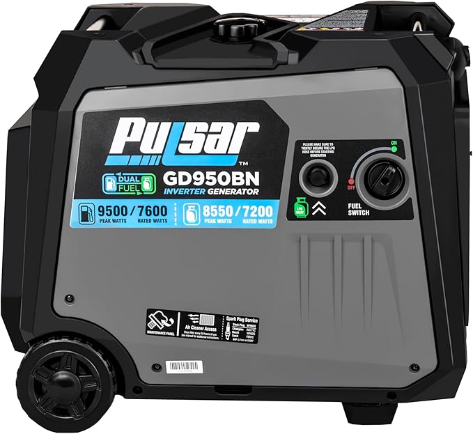 Pulsar 9500W Dual Fuel Portable Inverter Generator for Residential and Camping Use GD950BN