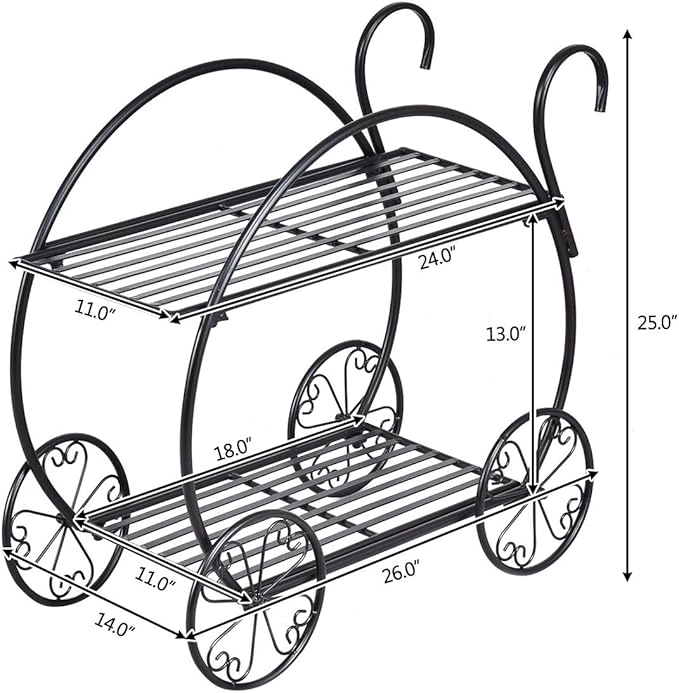 S AFSTAR Metal Plant Stand, Two Tiered Garden Cart Shelf for Indoor Outdoor Home Garden Patio, Parisian Style Flower Pot Holder, Stable and Durable