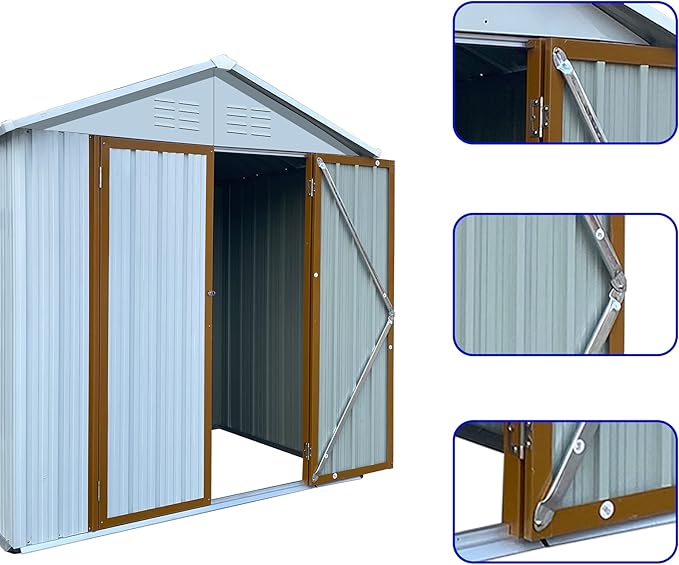 Favfurish 4x6 FT Outdoor Metal Storage Sheds with Apex Roof,Single-Storey Waterproof Roofed Structure Garden Shed w/Lockable Doors,for Lawn Equipment Tool Sundries,White+Yellow