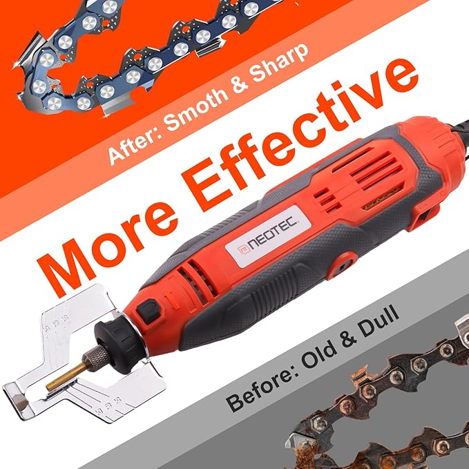 NEOTEC Electric Chainsaw Sharpener Kit Multi-Purpose Chain Saw Sharpener Tool with 6 Titanium-Plated Diamond Bits Saves Time Easy to Use De Cadena De Motosierra for All Chainsaw Chains