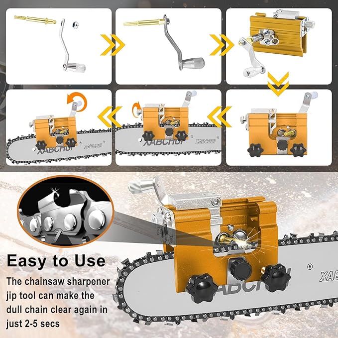 Chainsaw Sharpening Jig, Portable Hand Chain Saw Sharpener Tool with 8 Titanium-Plated Bits, Gloves, Storage Bag & Brush, Chainsaw Sharpener, Chainsaw Sharpener Kit for 4"-22" Chainsaw & Electric Saws