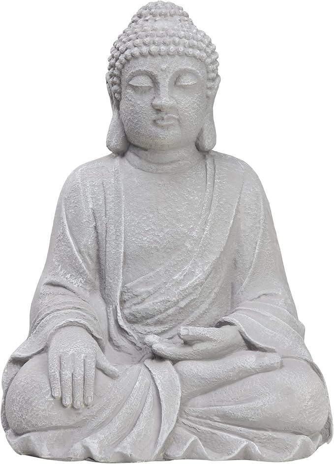 TOETOL Large Buddha Statue Outdoor Zen Decor Medium 20” High Yard Decor Magnesium Oxide Stone Grey for Yard Garden Patio Deck Home