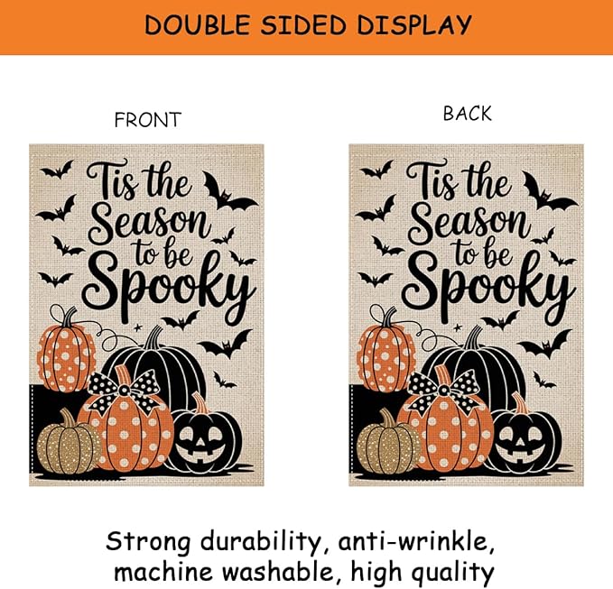 HTBIG Halloween Garden Flag, Tis The Season To Be Spooky Decor, Yard Flags for Outside 12x18 inch, Outside Yard for Home Decorations