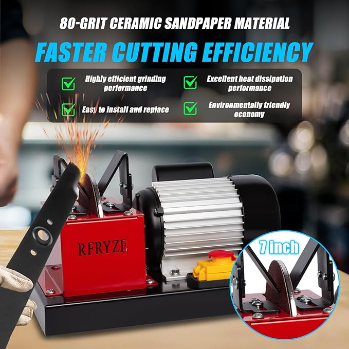 LawnMower Blade Sharpener AL 1700 RPM 550W, 3/4HP, Bench Mower Sharpening Machine with 7 inch Ceramic Wheel Sharpens High/Low Lift, Gator & Flat Blades