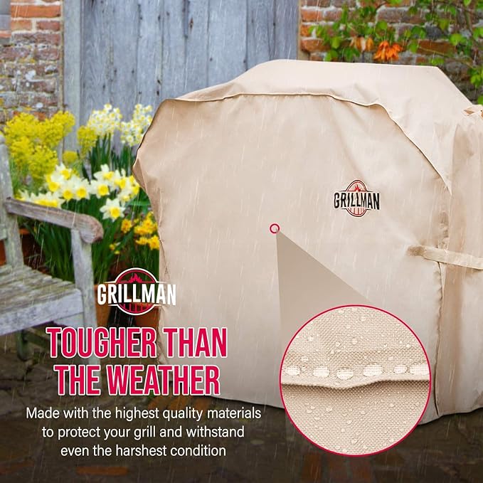 Grillman Premium Grill Cover for Outdoor Grill, BBQ Grill Cover, Rip-Proof, Waterproof, Top Heavy-Duty Large Grill Covers for Outside, Barbecue Cover & Gas Grill Covers (52" L x 26" W x 43" H, Tan)