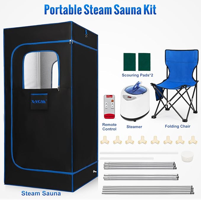 Upgraded Portable Sauna Box for Relaxation, Steam Sauna Tent for Home with Steamer, Remote Control, Folding Chair, 9 Levels, 2.6’ x 2.6’ x 5.9’