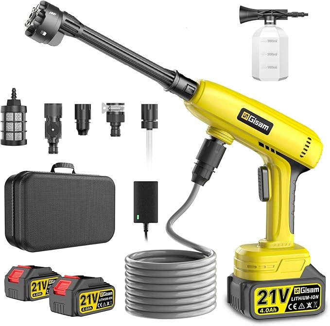 Cordless Pressure Washer,1250 PSI Cordless Power Washer with 2pcs 4.0Ah Battery&Charger & 6-in-1 Nozzle,Portable Power Washer Cordless for Home (Highsam01)