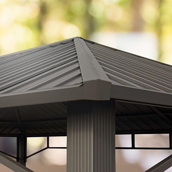 TOOLPORT Hardtop Gazebo 10x10 ft with Steel Roof - Approx. 3.54x3.54 in Aluminium Poles