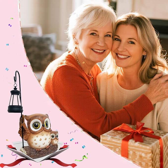 Garden Statues Owl with Solar LED Lantern, Resin Solar Garden Decor for Outside, Yard Decorations Outdoor for Patio, Porch, Balcony, Lawn Ornaments, House Warming Birthday Gifts for Mom Women Grandma