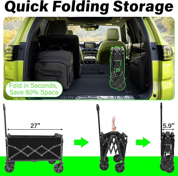 Wagons Carts Foldable - 360Lbs Collapsible Folding Wagon - Wagon Cart with Wheels Portable for Sports, Camping, Storage, Travel, Shopping