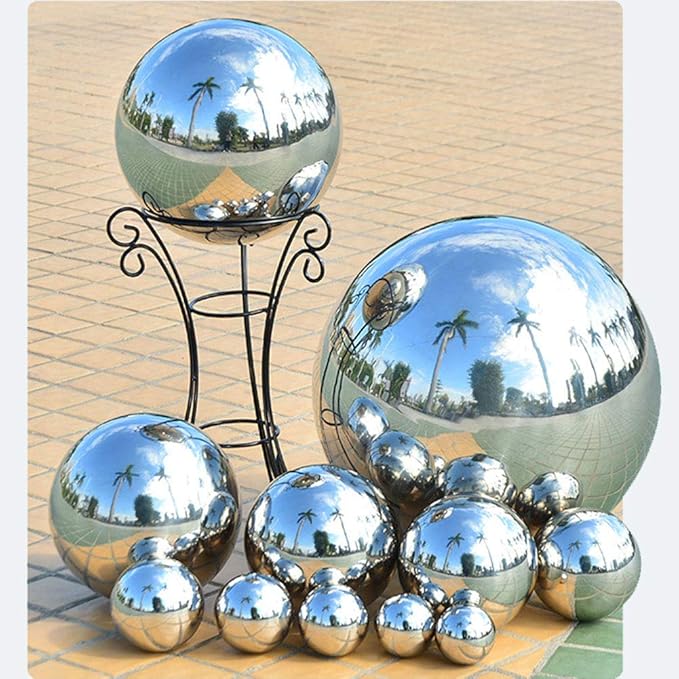 15 inch Diameter Gazing Ball,Silver Stainless Steel Polished Reflective Smooth Garden Sphere Globe Mirror,Colorful and Shiny Addition to Any Garden or Home
