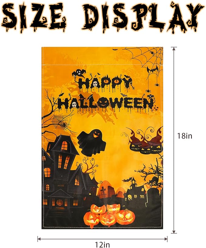 Halloween Holiday Garden Flags 12x18 Inch Vertical Double Sided Pumpkin Lantern Spider Web Ghost Flags for Home Yard Lawn Outdoor Decorations