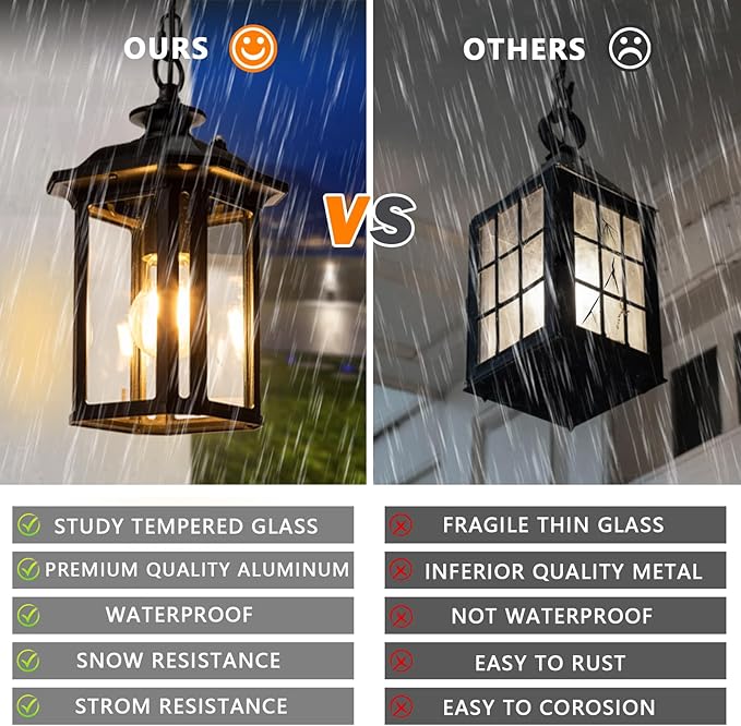 JYZ Dusk to Dawn Outdoor Pendant Lighting, Exterior Hanging Lantern Light Fixture, Classic Black Outdoor Chandelier, Outside Ceiling Mount Hanging Lamp for Porch Hallway Foyer Patio Gazebo Pergola