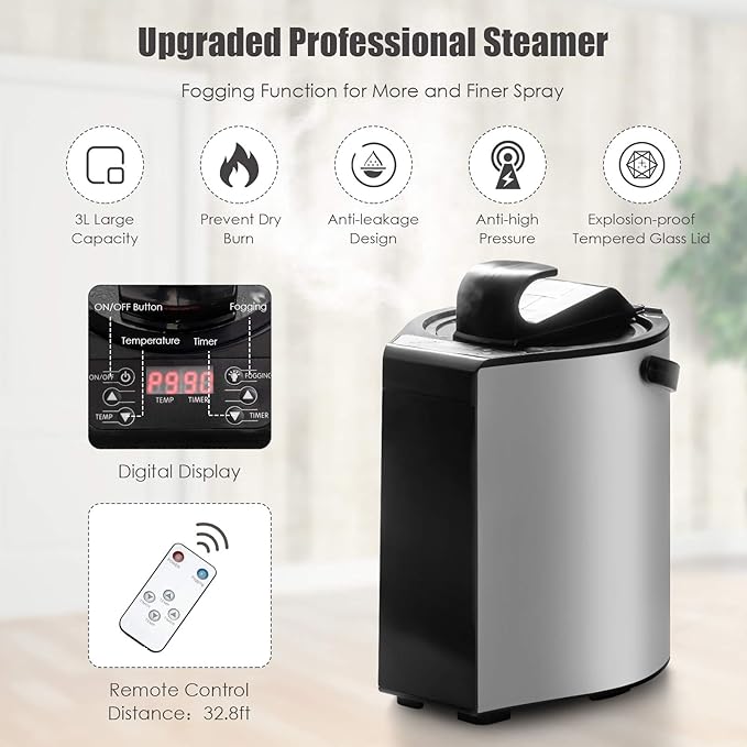COSTWAY Portable Steam Sauna, 3L Foldable Sauna Spa with Remote Control, 9-Gear Temperature and Timer, Atomization Function, Personal Sauna Tent for Relaxation at Home (Black)