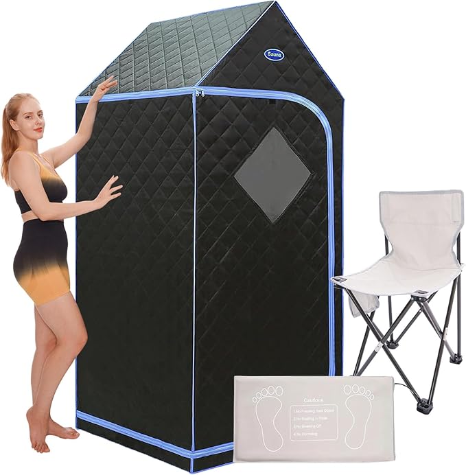 Portable Infrared Sauna for Home Spa, Full Size 1 Person Far Infrared Sauna, 1,020watt, Portable Sauna with Heating Foot Pad, Portable Chair, 31.5" x 31.5" x 77"