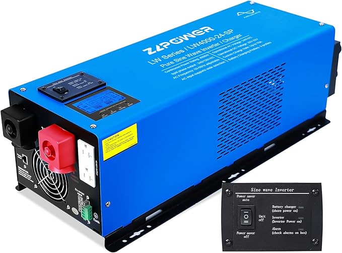 ZLPOWER 4000W 24V DC Pure Sine Wave Inverter, 12000W Peak, 120V/240V AC Split Phase Output with Battery Charger, LCD Display, Off-Grid Low Frequency Inverter for Home RV Camping (4000W)