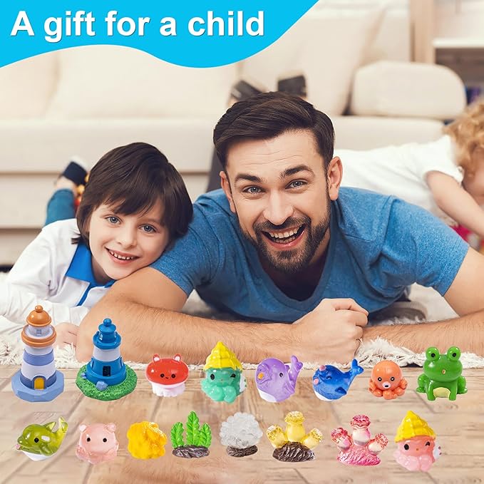 56pcs Mini Ocean Resin Animals Tiny Sea Animals Figurines Marine Miniature Plastic Animals Aquarium Ornaments Decorations for DIY Fish Tank Potted Micro Fairy Garden Dollhouse