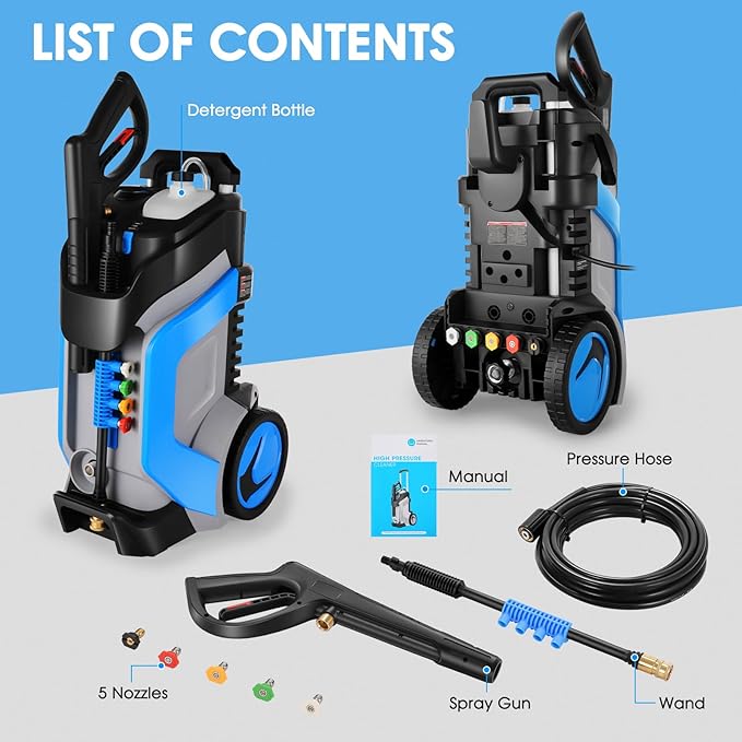5000PSI Pressure Washer 4.0GPM High Power Washer with M22-14mm Pressure Hose 33FT,Powerwashers with 1/4" QC Compatible Surface Cleaner, 5 Nozzle and Soap Bottle for Home,Car,Patio (Blue)