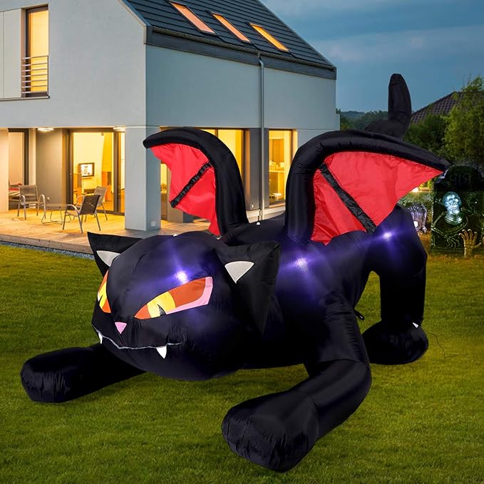 Sizonjoy 7.5FT Halloween Inflatables Decoration Outdoor Lighted Black Cat Decoration Outdoor with Wings,Halloween Blow Up Decor for Yard Lawn Garden Party Decor