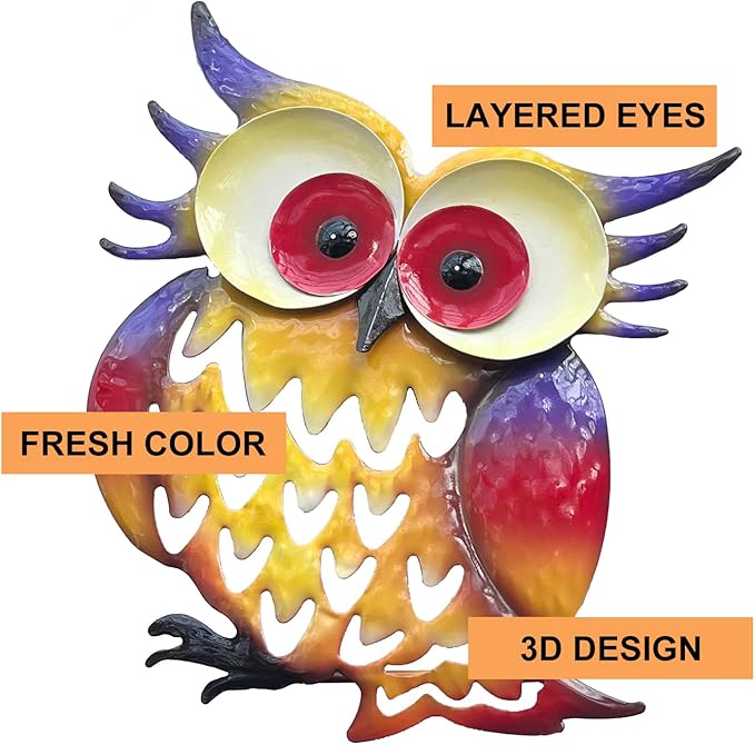 Pack of 2 Metal Fresh Color Owl Garden Statues Silhouette Couple Stakes Decorative Outdoor Animal Sculptures for Yard Décor and Lawn Ornaments