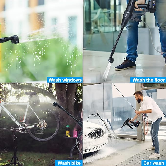 Cordless Pressure Washer Battery Powered,1450PSI Cordless Power Washer with 2pcs 4.0Ah Battery&Charger & 6-in-1 Nozzle Portable for Patio Floor Fence Deck Indoor