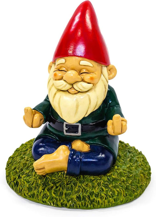 9” Meditation Namaste Garden Gnome Statue – Funny Middle Finger Lawn Ornament – Durable All-Weather Resin Yard Decor – Unique Housewarming Gift & Outdoor Decoration